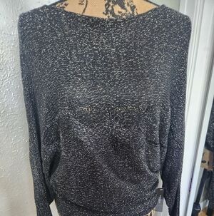 Bisou Bisou Black & White Marled Crewneck Sweater